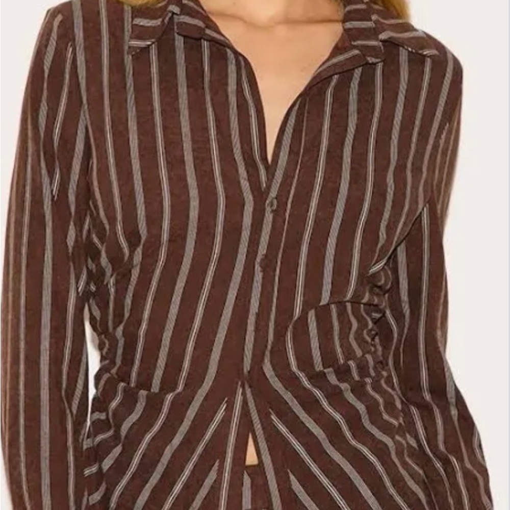 PrettyLittleThing Chocolate and Cream Striped Shirt
